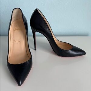 Christian Louboutin Black Leather Pointed-Toe Stiletto Pumps with Red Soles